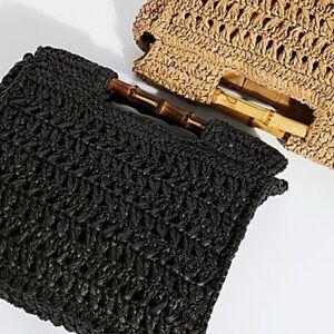 Free People Woven bag with Bamboo Handle - Black